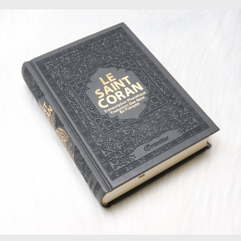 Le Saint Coran en Français - Arabe - Phonétique | Edition de luxe - Couverture en cuir couleur noire grisée